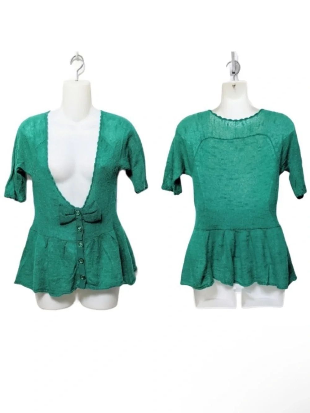 Anthropologie KNITTED & KNOTTED Mohair Blend Bow Peplum Sweater S